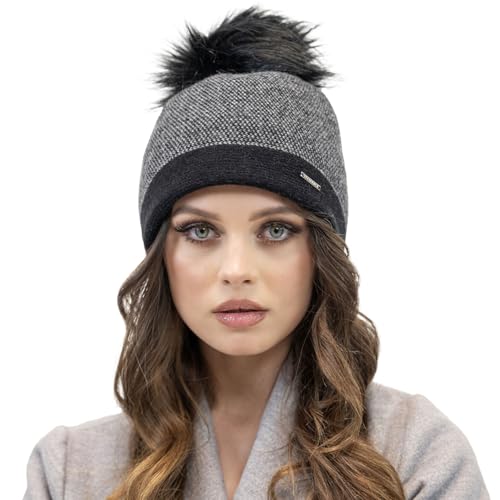 Bonnet pour femme en laine chaude VIVISENCE 7095 élégant avec pompon