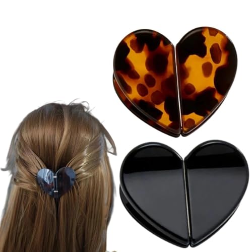 2 Pcs Shaped Magnetic Hair Clips for Women, Flat Hairs Clips, Strong Hold for Thick & Curly Hair, No Snag, Travel Friendly​﻿ (Heart) image 4