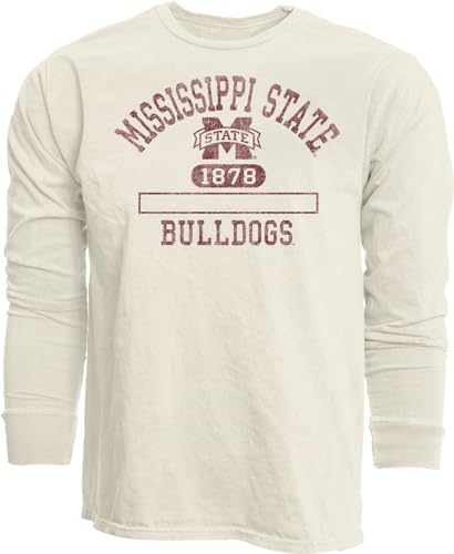 Mississippi State Bulldogs NCAA Officially Licensed Long Sleeve T-Shirt Ivory Dyed Ringspun, Small