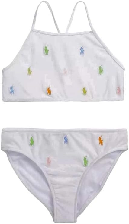 Girls 2 Piece Allover Pony Bikini Set Swimsuit 3 3T White