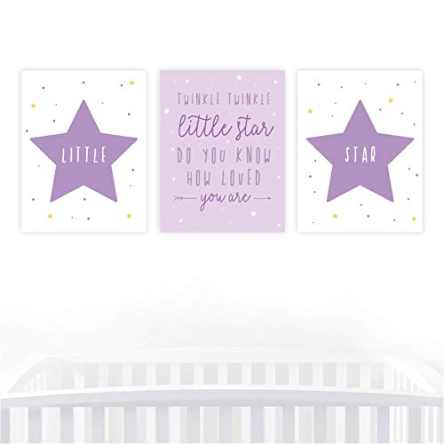Image of Andaz Press Unframed Baby Kids Room Nursery Wall Art, 8.5x11-inch, Twinkle Twinkle Little Star Do You Know How Loved You Are, Lavender Purple, 3-Pack, Baptism Christening Gift Ideas