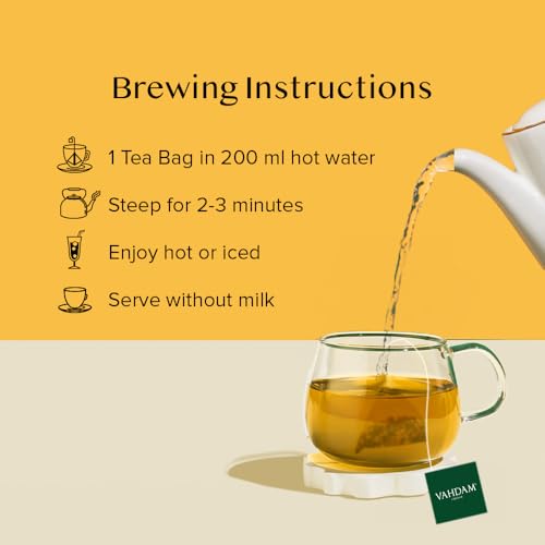 Image of VAHDAM, Chamomile Mint Citrus Green Tea Bags (15 Pyramid Tea Bags) LOW CAFFEINE GREEN TEA, Non GMO | Directly Sourced | Chamomile Tea | Mint Tea Bags