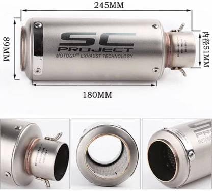 Image of SC projacter Vagary Universal Hexa Cut Slip On Motorcycle Exhaust Silencer with Removable DB Killer, Carbon Fiber Look Muffler for Bajaj TVS KTM Yamaha Suzuki Hero Bikes (Silver)