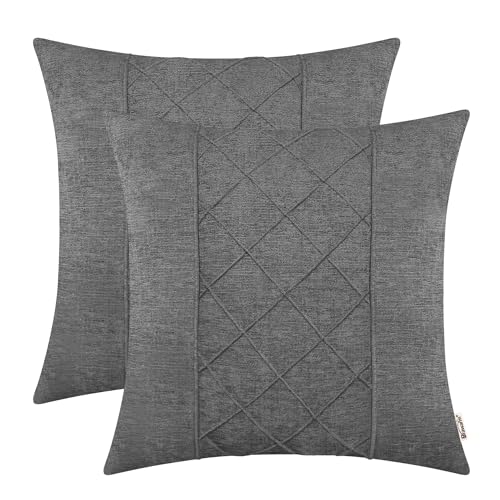 BRAWARM Chenille Throw Pillow Covers 22x22 Inches, Gray, 2 Pack