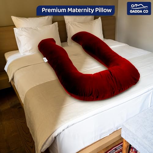 Image of GADDA CO Pregnancy Pillows for Sleeping U-Shape Full Body Pillow and Maternity Support - for Back, HIPS, Legs, Belly for Pregnant Women with Removable Washable Velvet Cover (Maroon)