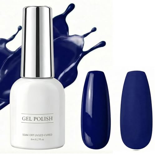 Finenohoory Gel Nail Polish Dark Blue Nails Soak Off UV LED Lamp Curing Long Gel Polish for Art Manicure Salon DIY at Home (8ml)