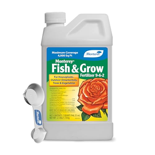 Monterey Fish & Grow 9-6-2 Fertilizer – 1 Quart Liquid Plant Food for Houseplants, Trees, Vegetables & Ornamentals Bundled with Garden Measure Spoon – Covers Up to 4,000 Sq. Ft.