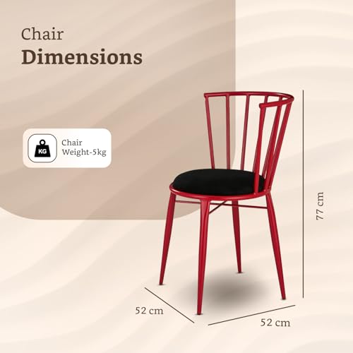 Image of Amazon Brand- Solimo Iron Chair with Cushioned Seat | Comfortable & Plush Seating | Rustic Finish | Durable Metal Frame | Ideal for Living Room, Dining & Bedroom | Set of 2 | Red