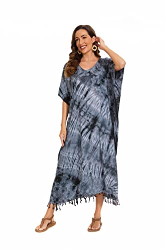 Image of Beautybatik Women Hippie Tie Dye Caftan Kaftan Loungewear Maxi Plus Size Long Dress XL to 4X