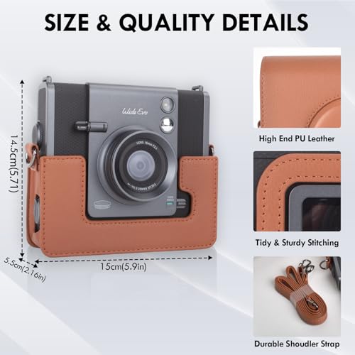 Funda para cámara Fuji Wide EVO 2-en-1 de cuero PU marrón miniatura 3