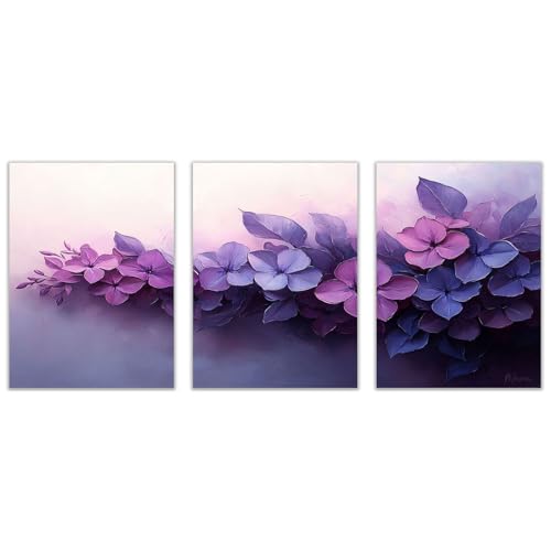 AMXBZC 3 Piezas carteles de lienzo de diseñador Graffiti Hermosas Flores Cuadro Pared Lienzo para,Salon Décor Dormitorio Oficina Pasillo Cocina Baño Regalo（Morado 44-50x70cmx3 Sin marco