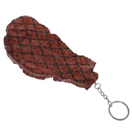 BESTonZON Porte-clés Steak De Bœuf Réaliste en PVC pour Voiture Et Paquet à Dos, Accessoire Fantaisie Solide, Décoration Alimentaire Imitation Viande, Présent Original