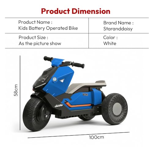 Image of StarAndDaisy Electric Ride-On Bike for Kids, Toddlers & Baby - 3 Wheel Rechargeable 6V EV Motorcycle with Music,LED Lights, USB, Foot Acceleration & Comfortable Seat - Blue