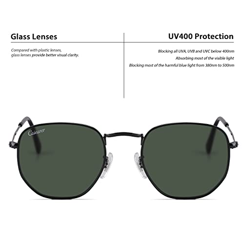 Image of Hexagon Style Flat Glass Lenses Metal Frame Sunglasses UV400 Protection For Men Women