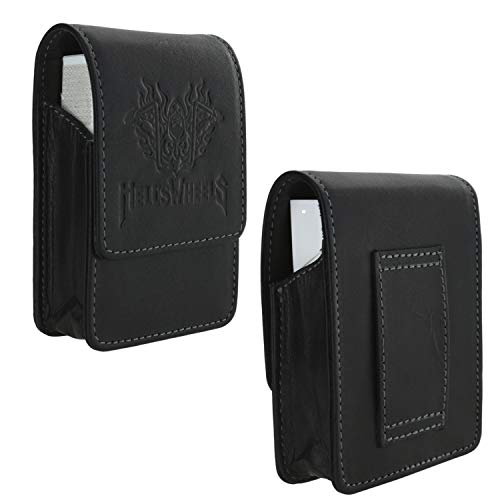 Preisvergleich Produktbild XiRRiX Zigarettenetui Leder für Zigarettenschachtel (20 Zigaretten) - Zigarettenbox mit Gürtelschlaufe - Gürtel Etui mit Biker Logo - Ledertasche schwarz