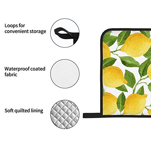 Bright Yellow Lemons Oven Mitts And Pot Holders Sets Of 4,Resistant Hot Pads With Polyester Non-Slip Bbq Gloves For Kitchen,Cooking,Baking,Grilling #TOP4