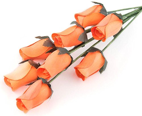 Orange Bunch of 8 Closed Bud Wooden Roses for Crafts Custom Bouquets and Other DIY Projects. Choose Form Over 60 Colors.