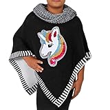 Wende Pailetten Candygirls Mädchen Poncho Einhorn Wende Pailletten Rollkragen Pullover Schalkragen Kinder meliert (Schwarz, 146)