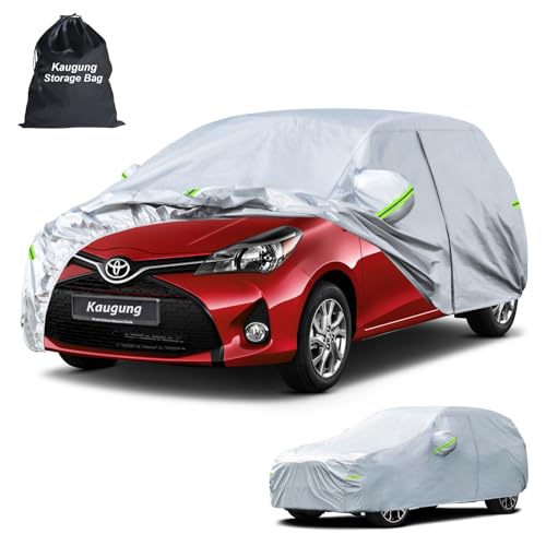 Image of Kaugung Car Cover Custom Fit for Toyota Yaris Hatchback (2003-2024), 6 Layers Waterproof All Weather for Automobiles Full Exterior Cover Rain Sun Snow Protector with Door Zipper. Silver
