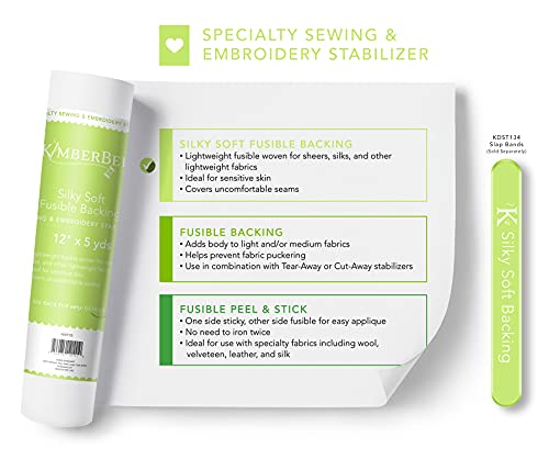 Kimberbell Silky Soft Fusible Backing Specialty Stabilizer Light Weight - 12”X5 Yd Roll, Cut Into Variable Sizes, For Machine Embroidery, Hand Sewing, Quilting, Piecing Projects, Appliqués, Crafting #TOP1