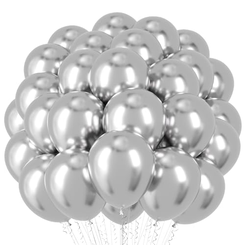 Image of Voircoloria Metallic Silver Balloons, 66pack 12inch Chrome Silver Latex Party Balloons for Graduation, Wedding, Birthday, New Year, Baby Shower, Anniversary, Holiday Party Decorations