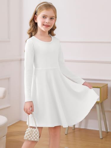 Haloumoning Girls Long Sleeve Skater Dress Kids Casual Crewneck A-Line Flowy Fall Dresses 5-14 Years3