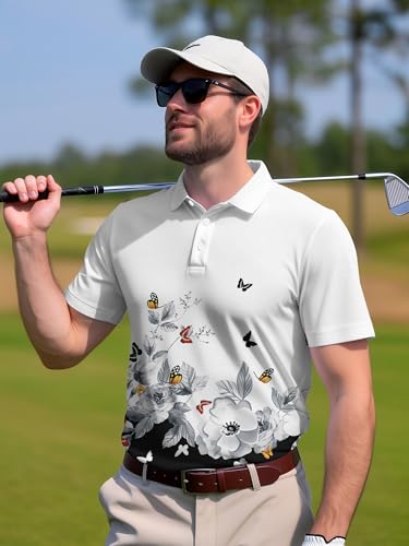 Image of PAGYMO Funny Golf Shirts for Men Crazy Printed Pattern Novelty Moisture Wicking Performance Mens Polo Shirt