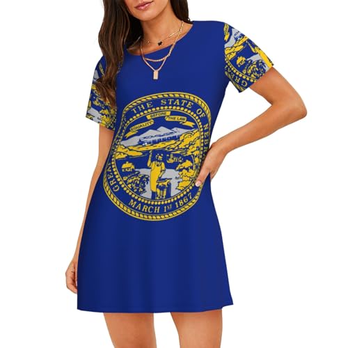 Chemise de nuit légère femme Nebraska - Nuisette manches courtes et vêtement de nuit imprimé