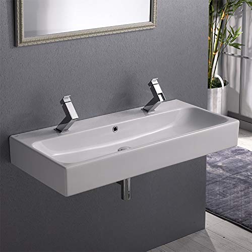 Cerastyle 080500-U-Two Hole Pinto Rectangular Ceramic Wall Mounted/Vessel Bathroom Sink, White #TOP3