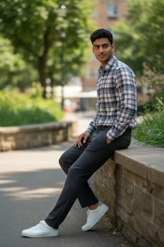 Image of JHABAK'S Cotton Blend Unstitched Checkered Fabric for Men - 2.35m Shirt Piece / 3m Kurta Piece - Width 36 Inches
