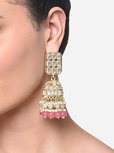 Cluster Beads & Kundan Statement Jhumki Earrings