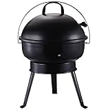 Outsunny Kugelgrill Holzkohlegril Windschutz Dreibeinfuß Camping Picknick tragbar Metall Schwarz Ø36,5 x 54 cm