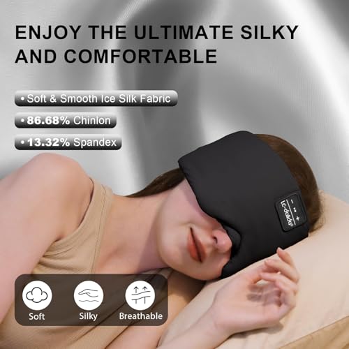 Image of LC-dolida Sleep Mask with 5.4 Bluetooth Headphones, Silk Sleep Headphones, Total Bluetooth Eye Mask for Sleeping, Sleep Soft Mask for Women Men, All Night Sleep, Travel(Dark Black)