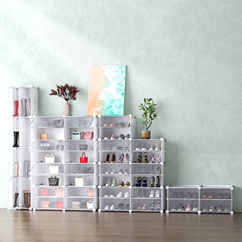 Unzipe Shoe Rack Organizer, 4 Cube 8 Tier Covered Storage Cabinet 16 Pairs Freestanding Diy Shelves Plastic Shoes For Closet Entryway Hallway Bedroom Or Garage, White #TOP3