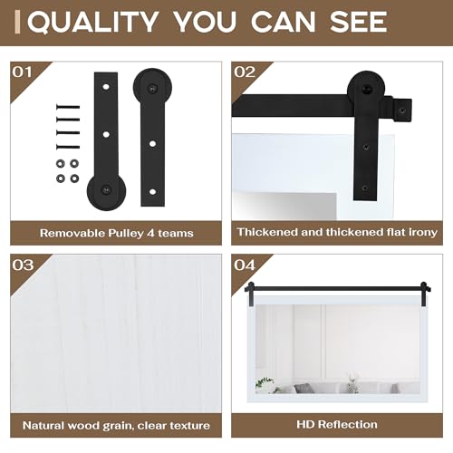 Image of COGOOD Farmhouse Bathroom Mirror - 49 x 30 Large Rectangle Barn Door Mirror for Vanity, Bedroom, Living Room Wall Decor (Pure White)