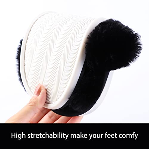 Women's Cross Band fluffy Slippers, Lady Soft Plush Faux Rabbit Fur Furry Cozy Open Toe House Indoor Warm Slippers3