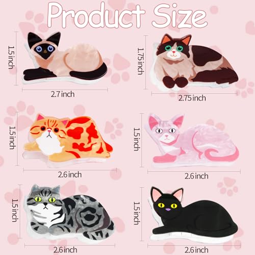 6 Pinzas para cabello con diseño de gato para mujer miniatura 2