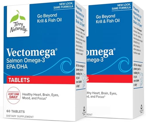 Terry Naturally Vectomega - Supplement with EPA & DHA - Omega-3 Tablets for Brain & Heart Health Support - Nutritional Supplement with Essential Fatty Acids & Peptides - 60 Tablets (Pack of 2)