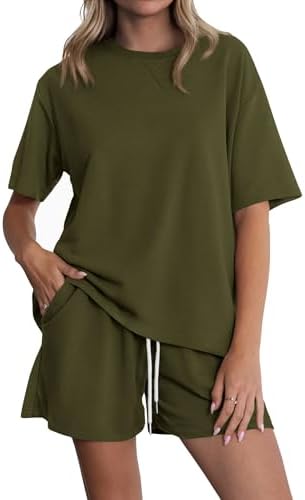 Zenlonr Women's Two Piece Lounge Sets 2026 Summer Casual Oversized Shirts Shorts Matching Airport Travel Outfit