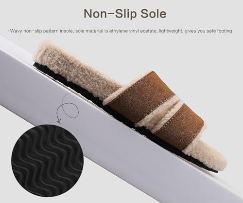 Fuzzy Slippers Women Indoor & Outdoor H Slipper Open Toe Wool Slipper Taupe Size 74