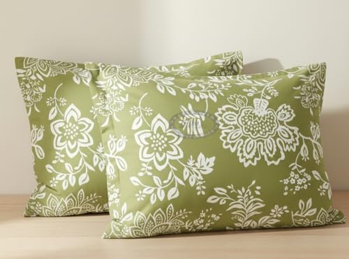 Image of 400TC Cotton Feel Glace Cotton Double Bed Fitted Bedsheet Set || Includes 1 Elastic Bedsheet King Size & 2 Pillow Covers (78 x 72 Inches, Aarchid Green)