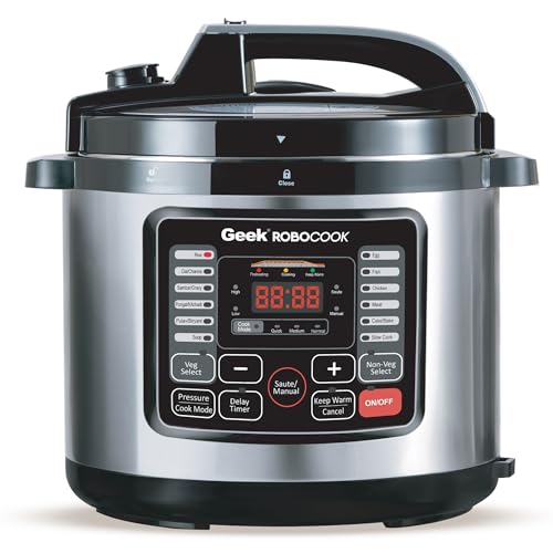 Geek Robocook Nuvo 11-in-1 Automatic Electric Pressure Cooker 8 Litre | 2 Year Warranty | 17 India Preset Menu, Instant Electric Cooker Pot, Multipurp