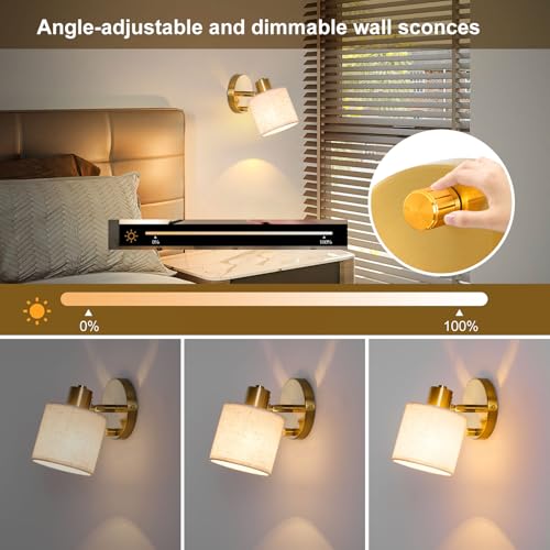 Lightess Wall Light with Switch Dimmable Gold Wall Sconce with Beige Linen Fabric Lampshade E27 40W Indoor Bedside Wall Lamp for Bedroom Living Room Hallway - Image 4