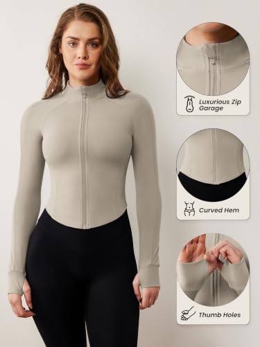 Image of AVGO Women's Workout Jacket Lightweight Zip Up Cropped Yoga Jackets Slim Fit Athletic Tops with Thumb Holes