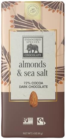 Endangered Species Dark Chocolate Bar w/Sea Salt & Almonds (72% cocoa)