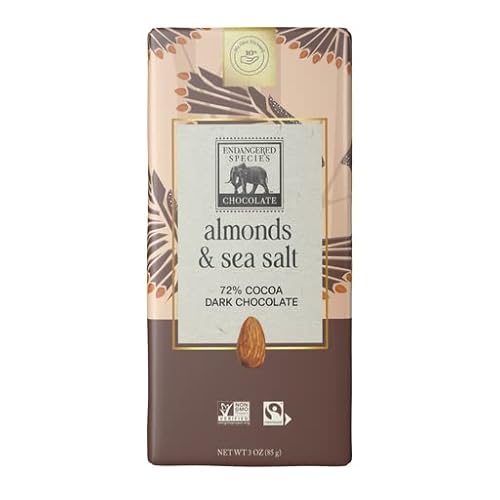 Endangered Species Dark Chocolate Bar W/Sea Salt & Almonds (72% Cocoa) #TOP2