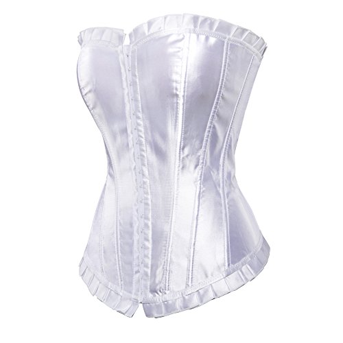 Grebrafan Women's Bustier Corset Top Satin Waist Cincher Everyday wear (US(12-14) 2XL, White) - Thumbnail 2