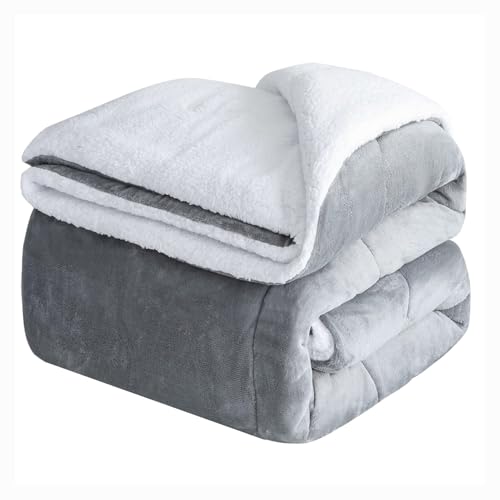 CHOSHOME Sherpa Fleece Blanket- Thick Warm Blanket for Winter, Soft Fuzzy Plush Blanket for Bed, Couch, Travel (Grey, Queen 90" x 90")