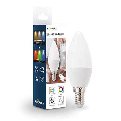 Lampadina Led Oliva C37 Smart Wi-fi RGB+CCT Attacco E14-40W Cons. 5.5W 470 Lumen - 240° 220-240V