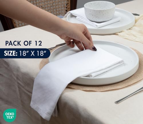 Image of Ruvanti Cloth Napkins Set of 12, Cotton Enrich 18 inchx18 inch - White